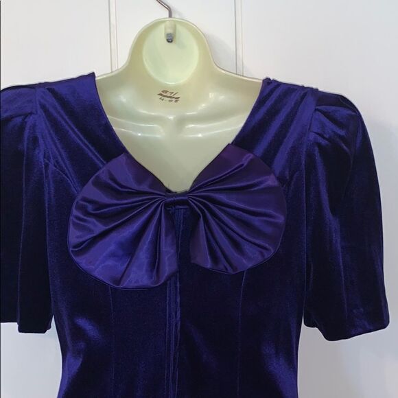 Vtg 80s/90s blue velvet  bow on back party dress - Picture 6 of 7